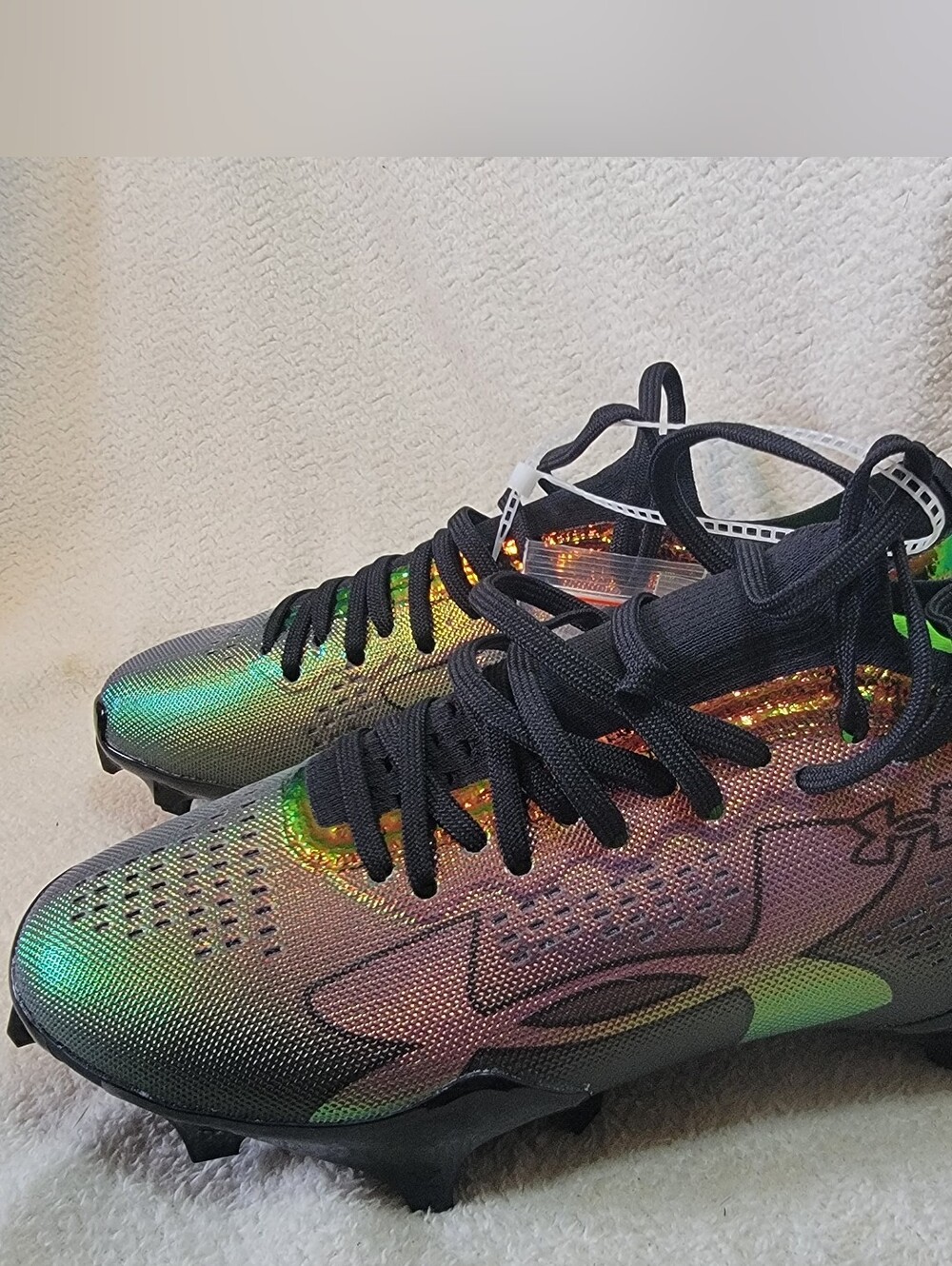Under Armour Blur Pro Men's Size 8.5 Football Cleats Black Green Iridescent NEW